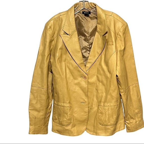 Metrostyle Genuine Leather Blazer Yellow Plus-Size Single-Breasted Jacket 20T - Picture 2 of 7